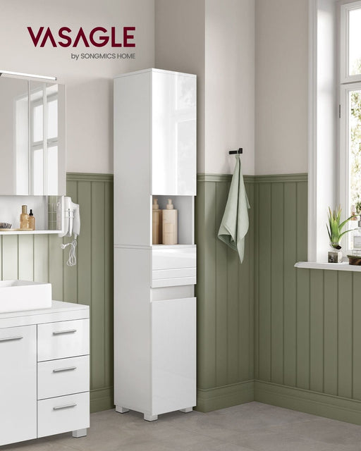 Image of a White Tall Slim Bathroom Storage Cabinet with Drawer by Vasagle