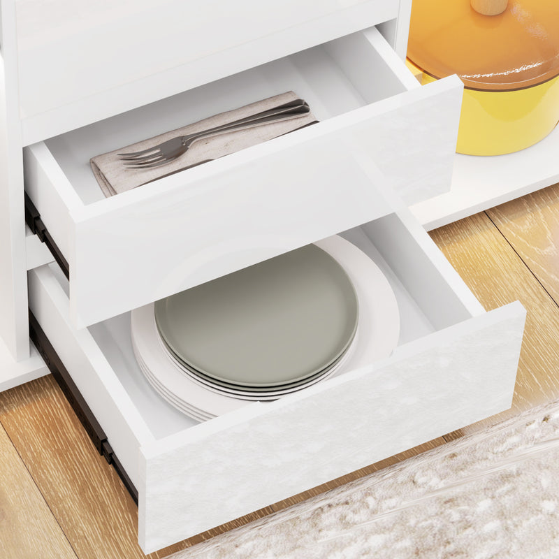 White High Gloss LED Sideboard Cabinet with Storage Shelves and Modern Design