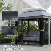 3-in-1 Garden Swing Bench with Canopy and Insect Net for Shaded Outdoor Relaxing Grey Outsunny