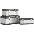 3 Piece Stainless Steel Toolbox Set With Carry Handles For Organised Tool Storage AOSOM