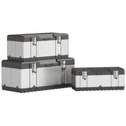 3 Piece Stainless Steel Toolbox Set With Carry Handles For Organised Tool Storage AOSOM