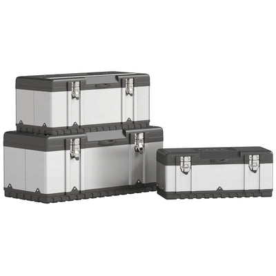 3 Piece Stainless Steel Toolbox Set With Carry Handles For Organised Tool Storage AOSOM