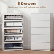 Chest of Drawers with 5 Spacious Handleless Storage Drawers for Bedroom Organisation High Gloss White Homcom