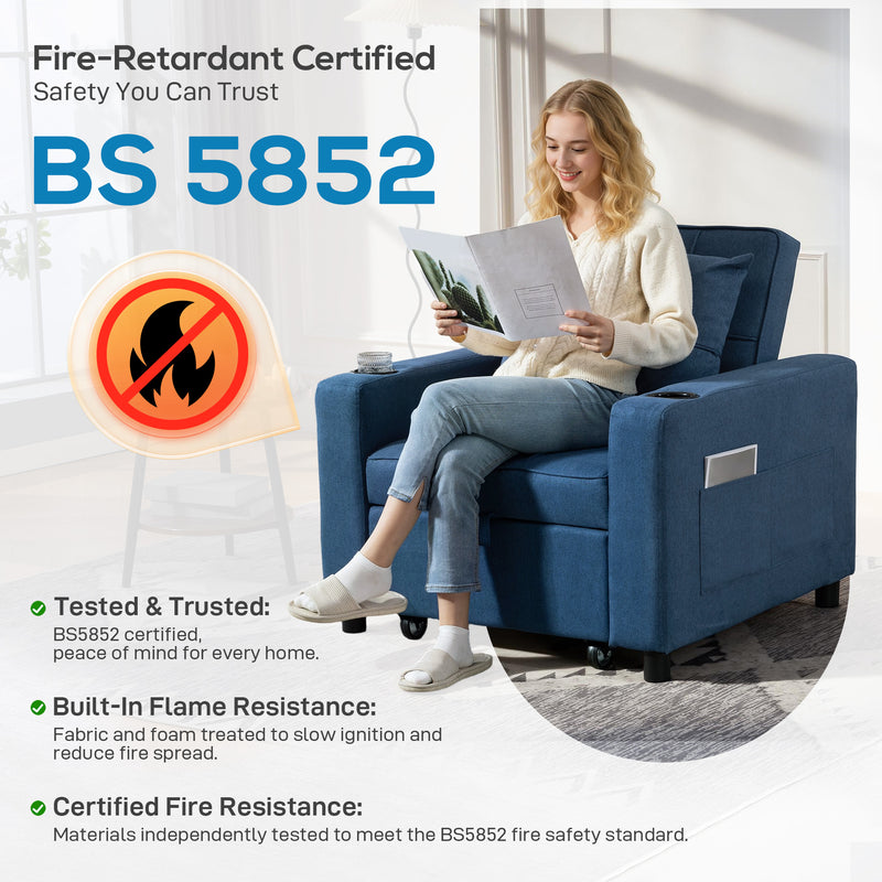 3 in 1 Sofa Bed Convertible Single Sleeper Chair Bed Recliner for Guest Rooms and Lounges