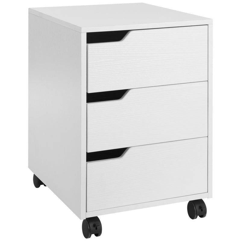 3 Drawer Mobile Filing Cabinet With Wheels For Home Office Organisation, White