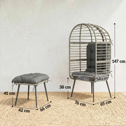 Egg Chair and Footstool Set for Comfortable Outdoor Relaxing Weather Resistant Rattan Grey Outsunny