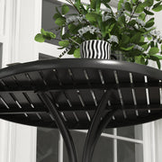 Black Steel Round Garden Side Table 66cm With Slatted Top Ideal For Patio Or Balcony