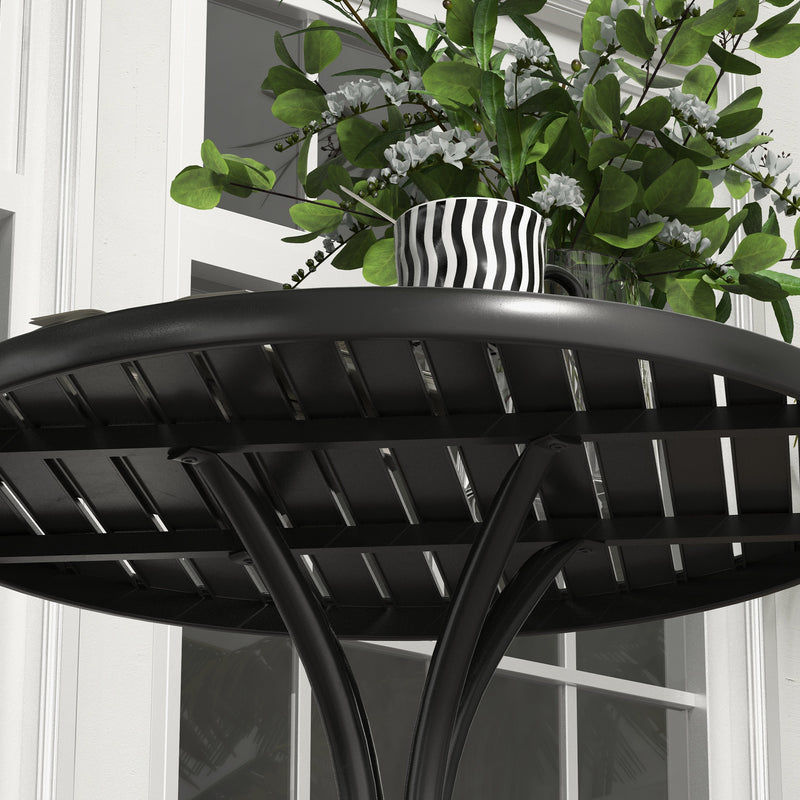 Black Steel Round Garden Side Table 66cm With Slatted Top Ideal For Patio Or Balcony