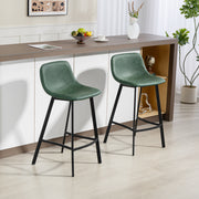 Set of 2 PU Leather Bar Stools with Backrest and Footrest for Kitchen Counters Green