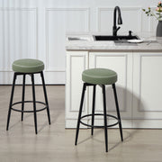 Set of 2 Adjustable Faux Leather Bar Stools with Footrest for Kitchen Counter, Green Seat With Black Legs