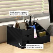 Black Bamboo Desk Organiser with 7 Compartments and 2 Drawers for Home Office by HOMCOM