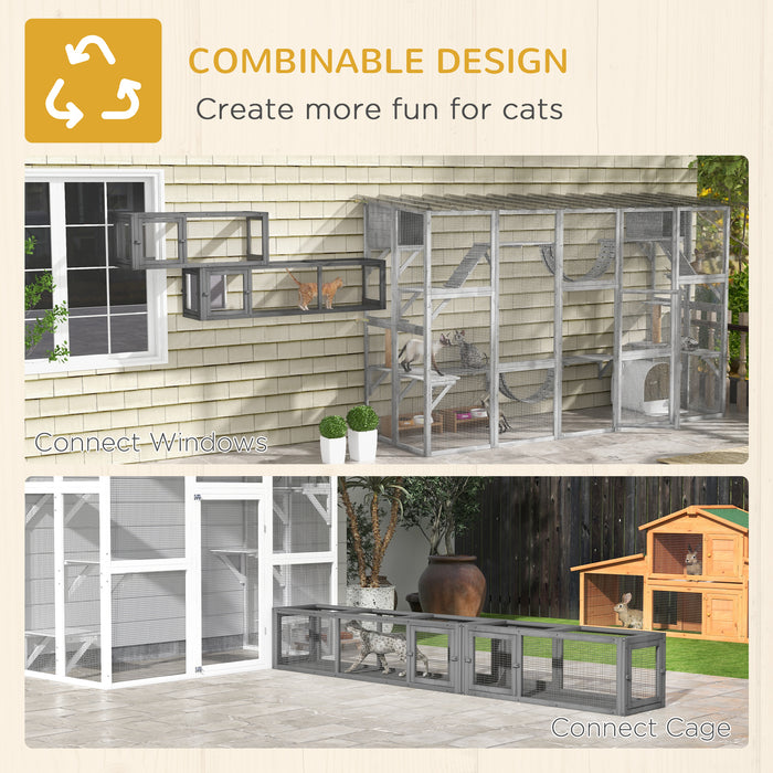 Extra Long Wooden Cat Tunnel 250cm With 8 Doors L Shape or Rectangle Outdoor Enclosure by PawHut