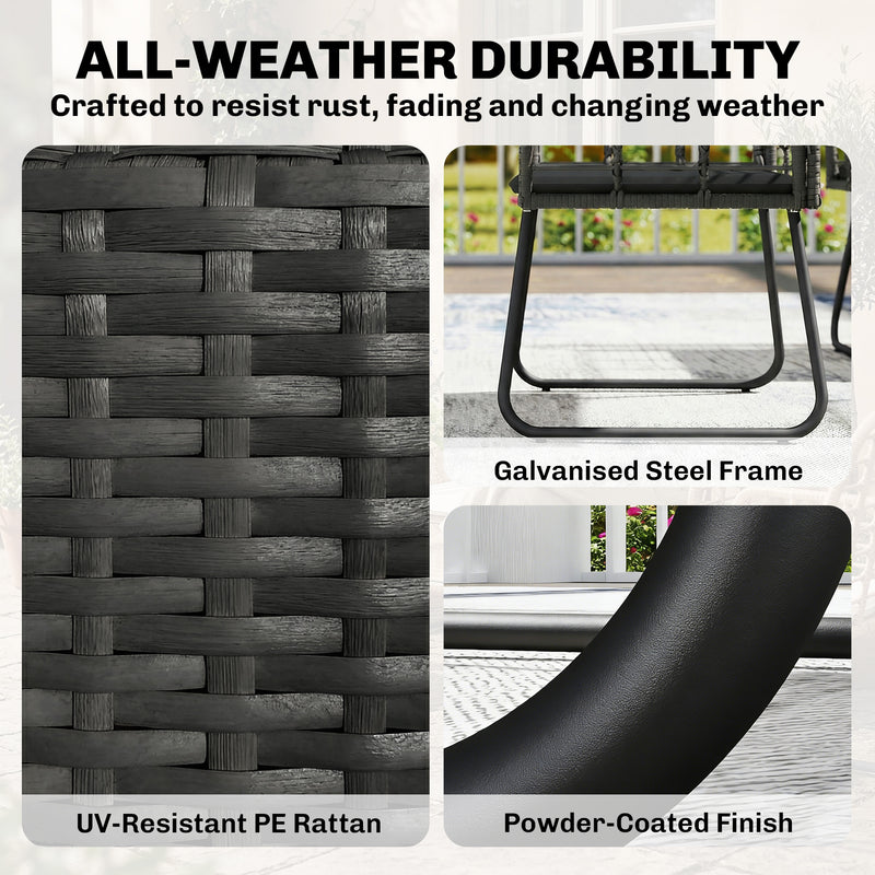 Rattan Garden Furniture Set for Small Patios or Balconies with Cushions and Coffee Table Black Outsunny