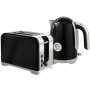 Retro Toaster and Kettle Set with Fast Boil and Reheat Function for Kitchen, Black
