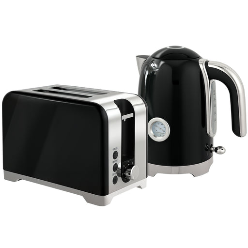 Retro Toaster and Kettle Set with Fast Boil and Reheat Function for Kitchen, Black