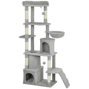 Large 170 cm Cat Tree Tower with Hammock Tunnel Condos and Scratching Posts Light Grey AOSOM