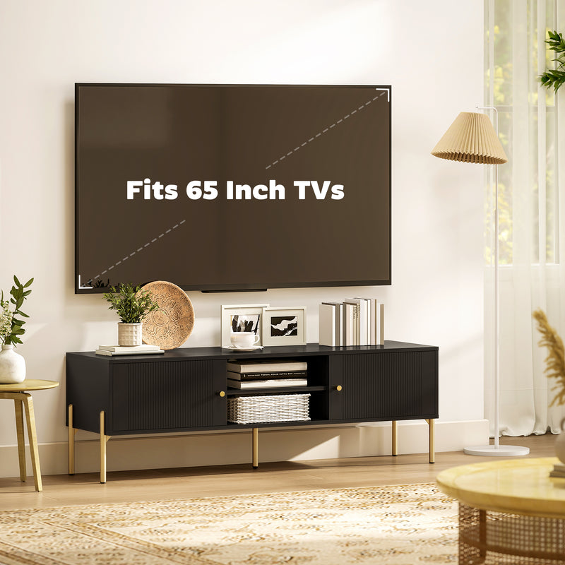 TV Stand with Cupboards and Open Shelves for Organised Living Room Black