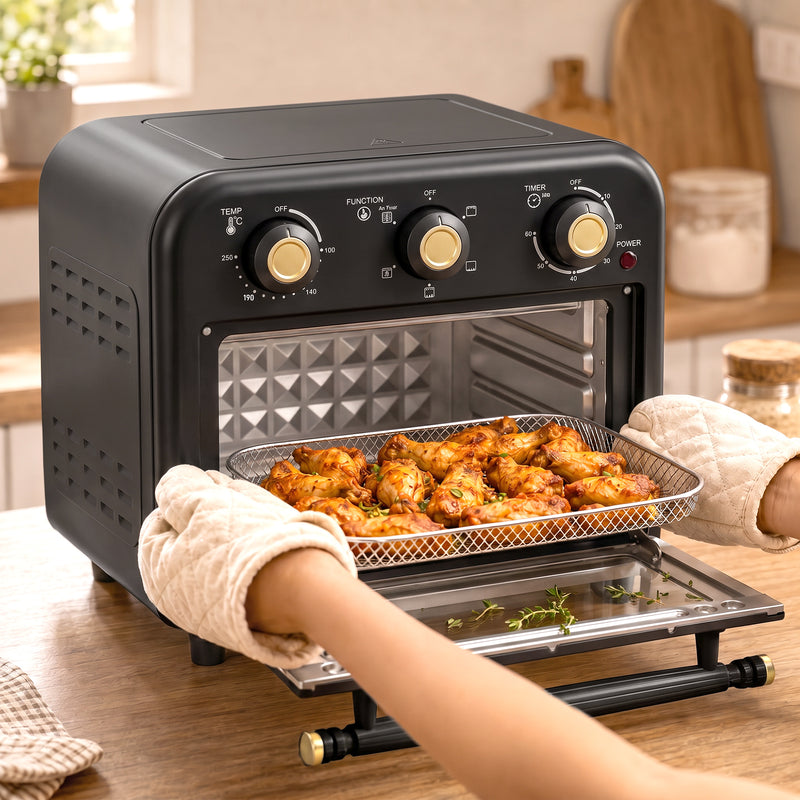 Air Fryer Oven 2-in-1 for Quick Healthy Family Meals with Easy Controls Black Gold Tone