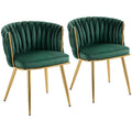 Set of 2 Velvet Dining Chairs with Armrests and Woven Backrest for Home Comfort Dark Green Homcom