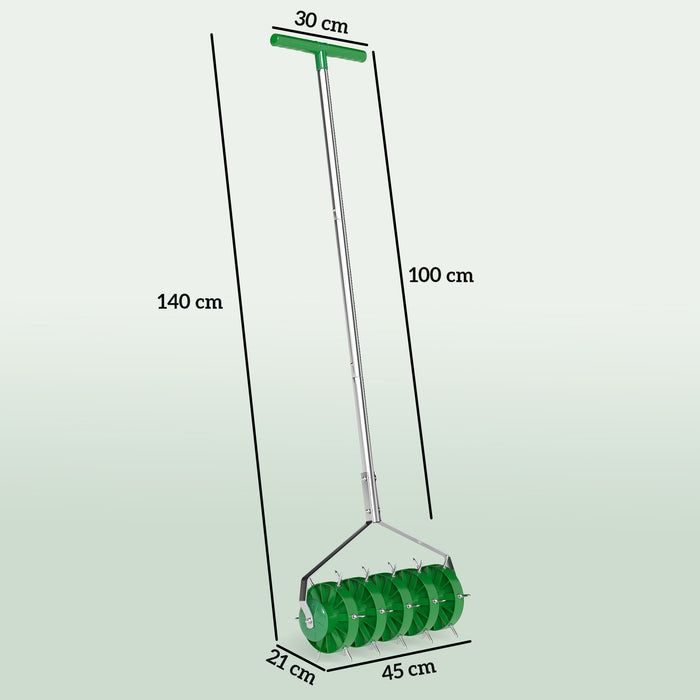 Rolling Lawn Aerator Manual Grass Spike Roller with Detachable Handle by Outsunny