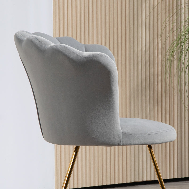 Grey Velvet Feel Lotus Petal Accent Chair With Gold Legs HOMCOM