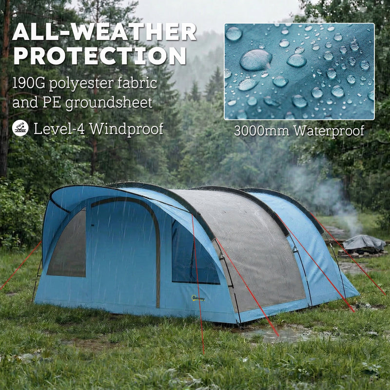 Family Waterproof Camping Tent with Removable Divider and Spacious Living Area Sky Blue Grey