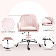 Pink Velvet Swivel Desk Chair with Adjustable Height and Wheels by HOMCOM