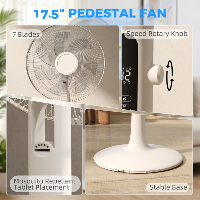 Pedestal Fan with Insect Repellent Slot and Quiet Cooling for Bedrooms and Living Rooms White AOSOM