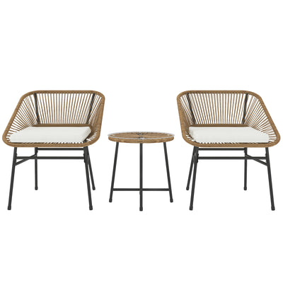 3 Piece Rattan Bistro Set with Cushions and Glass Top Table for Garden and Patio by Outsunny