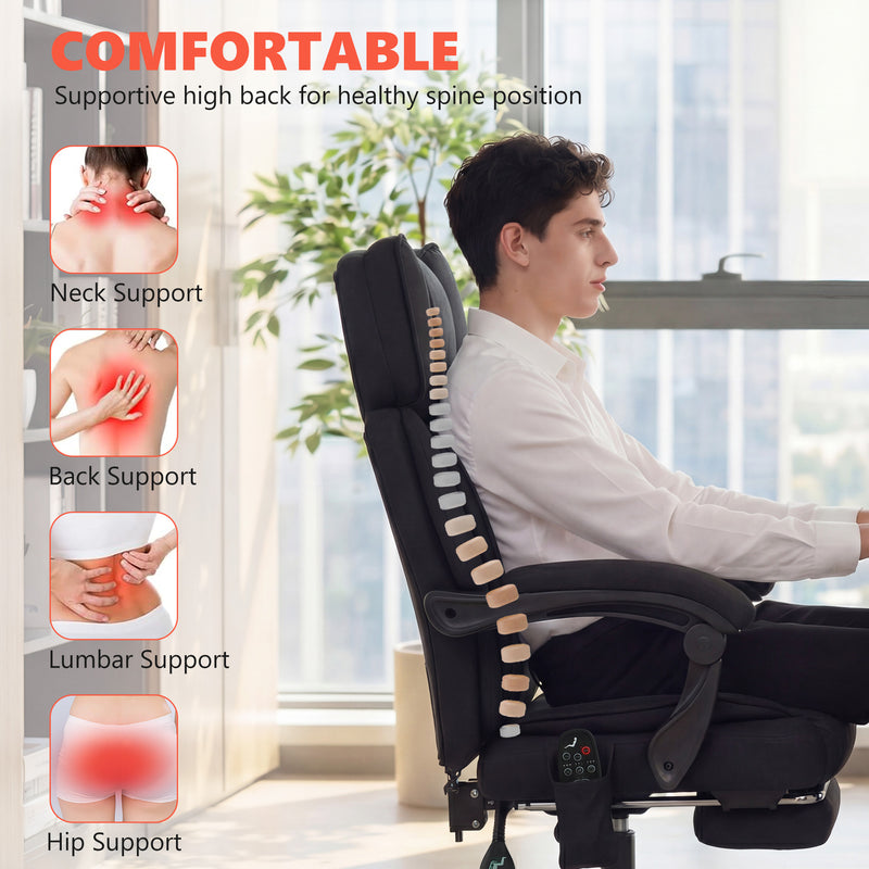 Massage Office Chair with Lumbar Heat and Reclining Back for Desk Comfort Black AOSOM