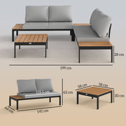 Four Piece Garden Corner Sofa Set with Loveseats and Coffee Tables Teak by Outsunny
