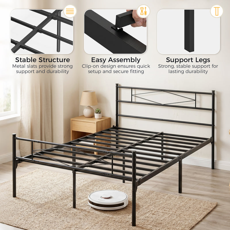 Double Bed Frame with Underbed Storage and Sturdy Steel Support Black