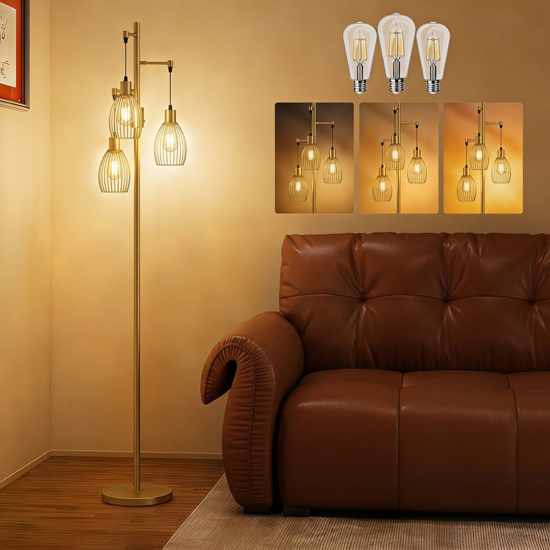 Floor Lamp with Adjustable Dimmable Lights for Living Room or Bedroom Gold