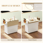 Rolling Kitchen Island Trolley with Drop Leaf Drawer and Storage Shelves White 106x42x87cm