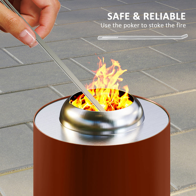 Red Smokeless Fire Pit 16 x 16 cm Stainless Steel Portable Wood Burning with Poker by Outsunny