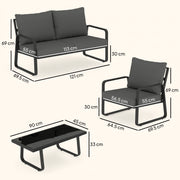 Garden Sofa Set for Four with Cushions and Coffee Table for All Weather Use Black Light Grey Outsunny