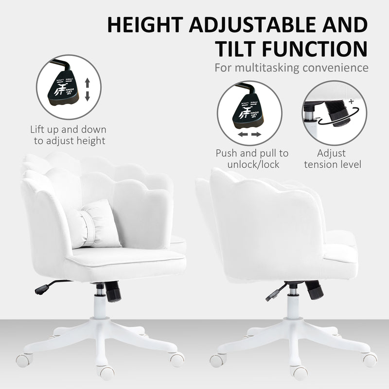 White Velvet Feel Petal Back Office Chair with Swivel and Height Adjustment by HOMCOM