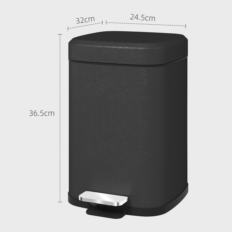 Black 12L Metal Kitchen Bin with Modern Boxy Design by HOMCOM