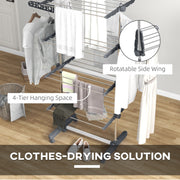 Foldable Clothes Drying Rack with Side Arms and Wheels for Indoor Use, Grey