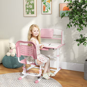 Height Adjustable Kids Study Desk and Chair Set with Storage Shelf and Drawer, Pink