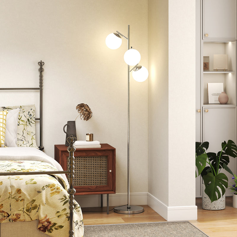 3 Light Tree Floor Lamp with Adjustable Colour Temperature for Living Room or Bedroom Silver