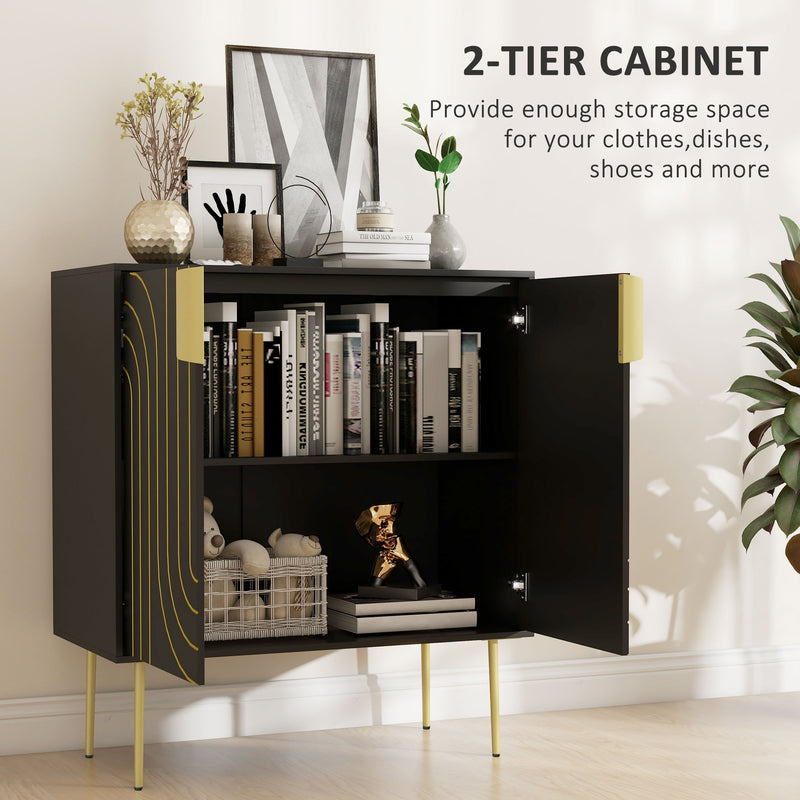 Art Deco Style Sideboard with Adjustable Shelf Ideal for Dining or Living Room Black Gold