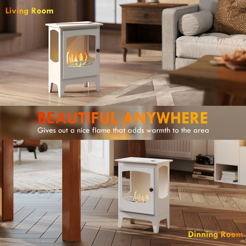 Freestanding Bioethanol Fireplace with 1.2L Tank and 3 Hour Burn Time for Indoors White