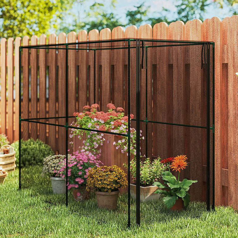 Garden Plant Protection Cage With Zipped Door Shields From Birds And Pests Black AOSOM