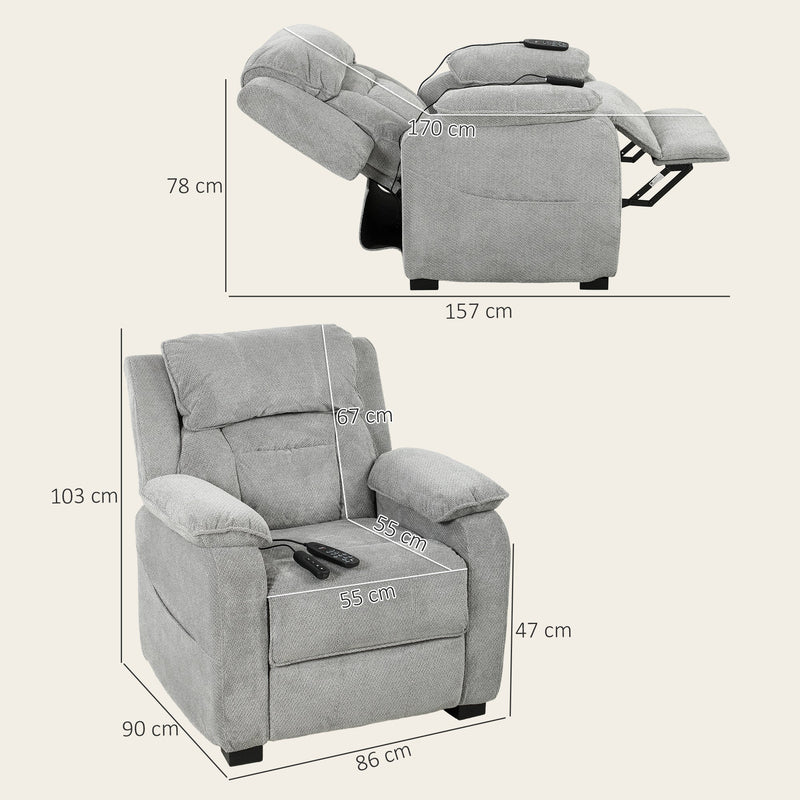 Electric Recliner Armchair Light Grey - reclined