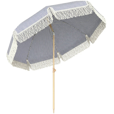 Tilting Beach Parasol with Sand Screw Base for Shade at Beach or Garden Outsunny