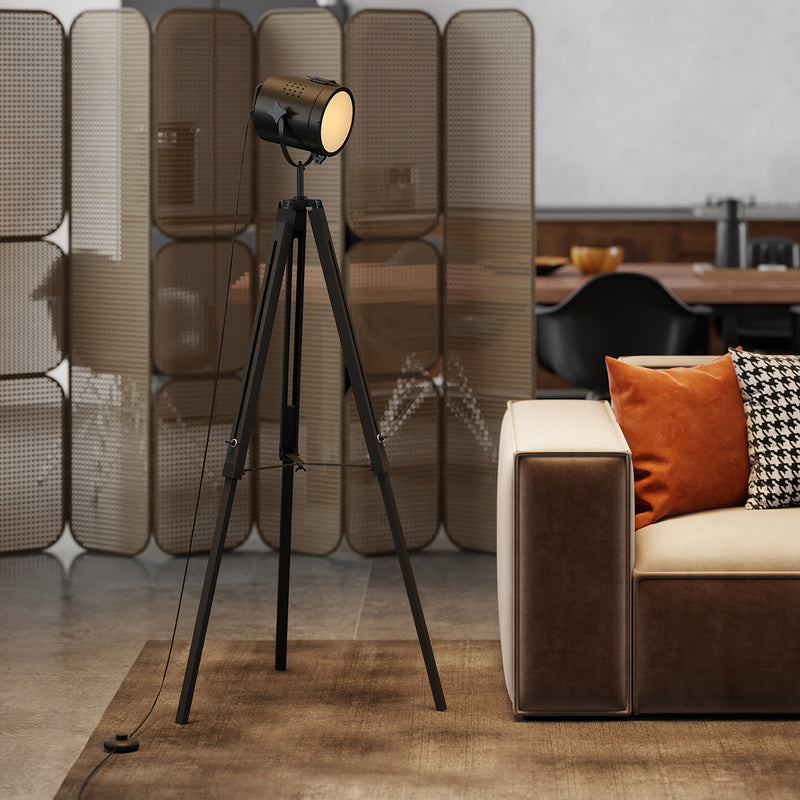 Industrial Tripod Floor Lamp With Adjustable Height For Living Room Or Bedroom, Black