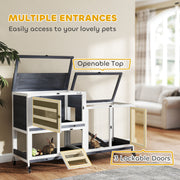 Wooden Rabbit Hutch with Run 2 Tier Guinea Pig Cage on Wheels 3 Trays 2 Openable Tops by PawHut