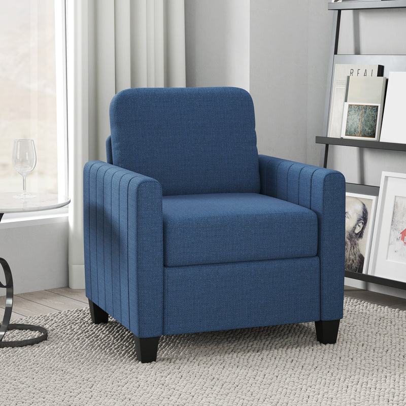 Blue Modern Boxy Linen Look Armchair with Padded Seat by HOMCOM