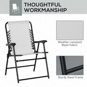 2 Piece Folding Garden Chairs Set with Armrests for Camping Beach or Patio Cream White AOSOM